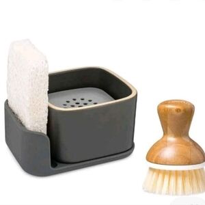 Full Circle Bubble Up Combo Elegant Gray Ceramic Soap Dishwith Eco Sponge